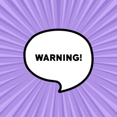 Speech bubble with Warning text. Danger sign banner. Boom retro comic style. Pop art style. Vector line icon for Business and Advertising