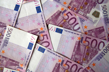 Pile of five hundred euro banknotes