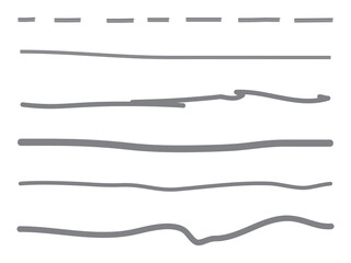 Gray lines hand drawn vector set isolated on white background. Collection of doodle lines, hand drawn template. Grey marker and grunge brush stroke lines, vector illustration