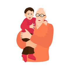 Grandfather holds his grandson in his arms.