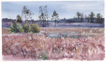 Poster of wall art landscape watercolor painting clip art for background. You can use like luxury invitation card with nature and organic shapes and invite design for wedding and vip cover template. 