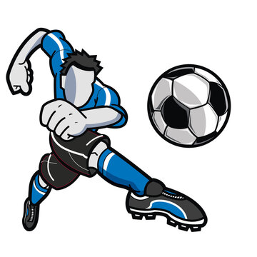 Soccer player with blu uniform kicking the ball at the 2022 championship