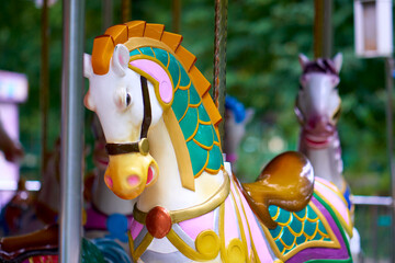 Carousel horse in the park. - 480929333