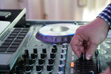 DJ equipment. a DJ mixer. details.