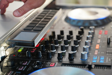 Fototapeta na wymiar DJ equipment. a DJ mixer. details.
