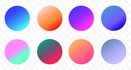 Set of round Vector Gradient. Multicolor Sphere. Modern abstract background texture. Template for design. Isolated objects
