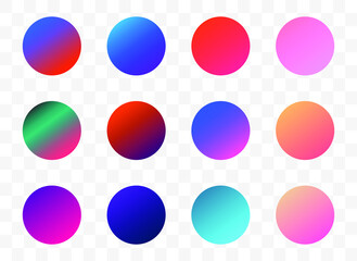 Set of round Vector Gradient. Multicolor Sphere. Modern abstract background texture. Template for design. Isolated objects
