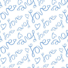 Handmade watercolor seamless pattern of the word of love. Seamless pattern for wedding or Valentine's day. - 480930992