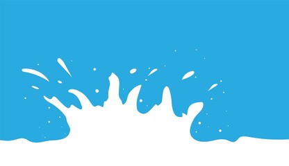 Milk splash. Abstract realistic drop of milk with splashes isolated on blue background. Milky liquid. Vector illustration