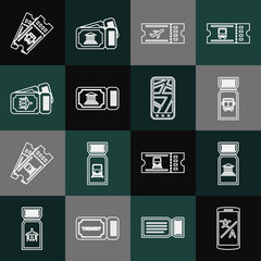 Set line Online translator, Museum ticket, Bus, Airline, and Infographic of city map icon. Vector