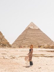 Tourist in Egypt, Giza, concept of vacation and travel to Africa