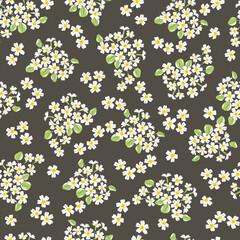 Primrose Spring Garden flower hand drawn vector seamless pattern. Vintage Romantic Liberty inspired Petite floral ditsy print. Bloomy calico dark background for fashion fabric or home textile