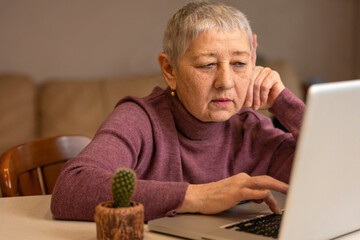 woman sitting in front of a laptop communicates online through social networks.