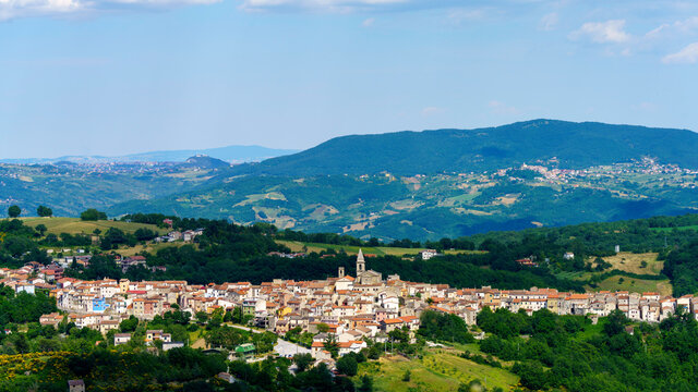 Landscape in Molise near Macchiagodena and Frosolone. View of Sant Elena Sannita