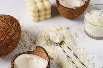 Tools and supply for candle-making: wicks, soy and coconut wax, gold foil, colors and aroma oils, bubble candle