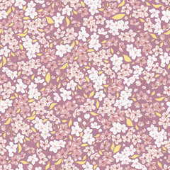 Obraz na płótnie Canvas Sakura Cherry blossom Spring Garden flower hand drawn vector seamless pattern. Vintage Romantic Liberty inspired Petite floral ditsy print. Bloomy calico background for fashion fabric or home textile