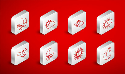 Set line Moon and stars, Sun cloud weather, Eclipse of sun, icon, Sleeping moon and Cloud with icon. Vector