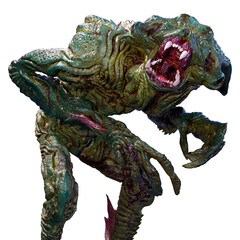 3D Rendering Green Alien on White