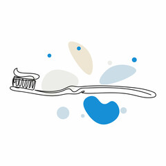 Continuous one simple single abstract line drawing of toothbrushes icon in silhouette on a white background. Linear stylized.