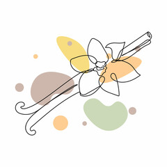 Continuous one simple single abstract line drawing of vanilla pods icon in silhouette on a white background. Linear stylized.