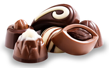 chocolate candies isolated on white background. Clipping path