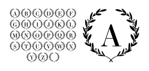 Elegant laurel wreath alphabet Wedding Family monogram Capital letter
