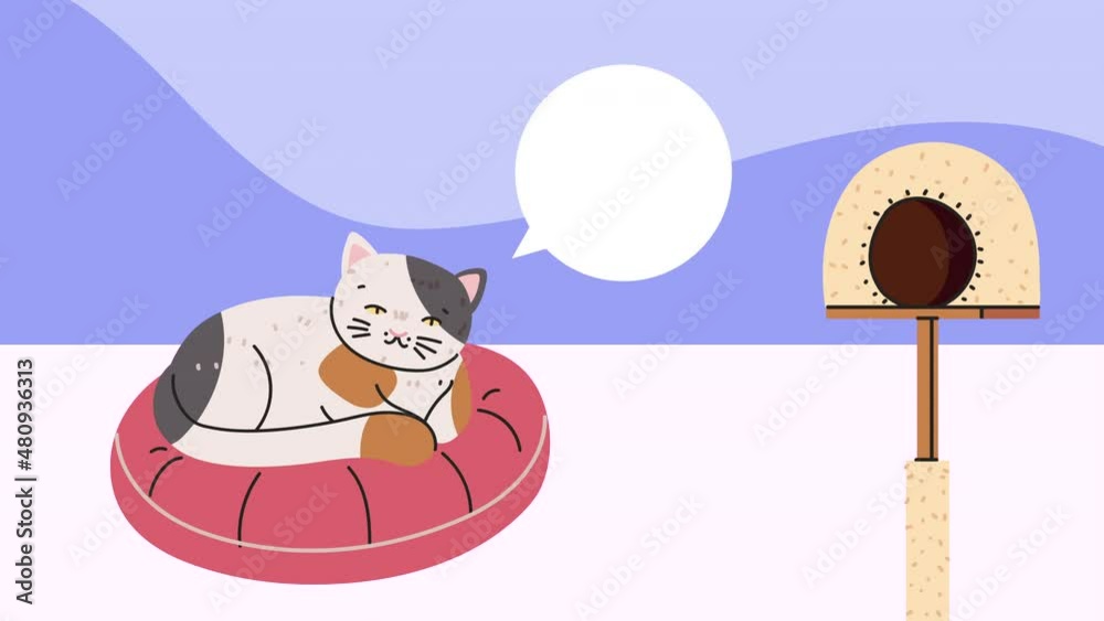 Wall mural cute cat sleeping with speech bubble animation