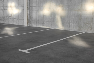 Outdoor car parking lot with marking lines on sunny day