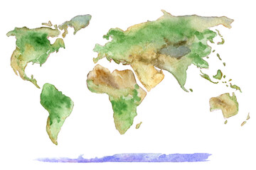 World map hand drawn watercolor clip art
