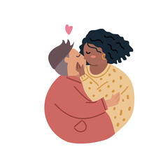 Plus Size, overweight Couple in love, hand draw cartoon flat vector illustration for valentine's day concept.