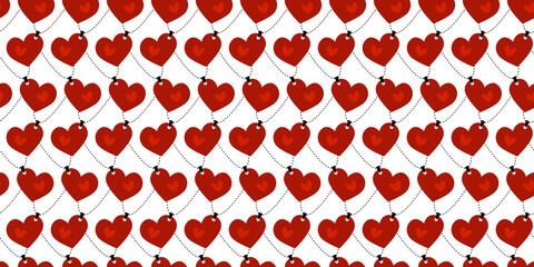 Seamless pattern of hearts on chain. St. Valentine's Day. Design for wrapping paper, stationery, wedding background. Vector illustration.