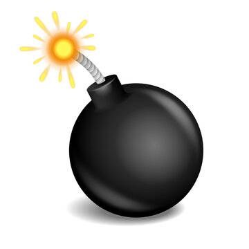 Black bomb glossy 3D icon with sparkling fuse