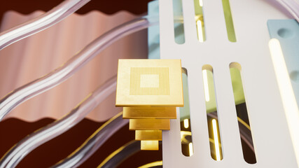 Computer CPU 3d illustration. Futuristic technology concept background.