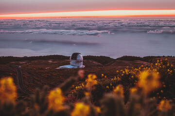 Sunset on Roque de los Muchachos Observatory on La Palma Island (Canary Islands)