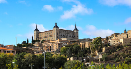 Beautiful place with blue sky in Toledo, Spain old town city skyline.