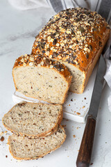 homemade fresh whole wheat bread with seeds