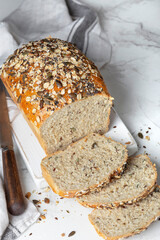 homemade fresh whole wheat bread with seeds