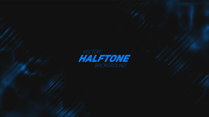 Abstract vector torn blue halftone background. Scrathed dotted texture element. Diagonal composition