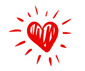 Fototapeta premium Heart symbol with sunburst, hand drawn illustration.