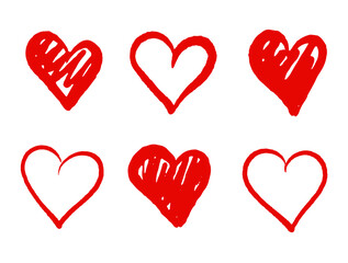 Hand-drawn vector heart shapes set.	