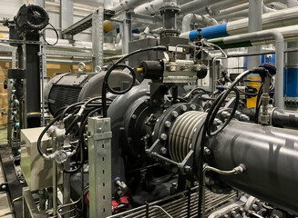 Fototapeta na wymiar Nitrogen turbocharger. The compressor compresses nitrogen gas for industrial applications