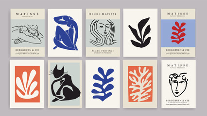 Fototapeta na wymiar Matisse Abstract Art Set, Aesthetic Modern Art, Boho Decor, Minimalist Art, Illustration, Vector, Poster, Postcard. Collection for decoration. Vector all isolated. Set of abstract trendy creative art.