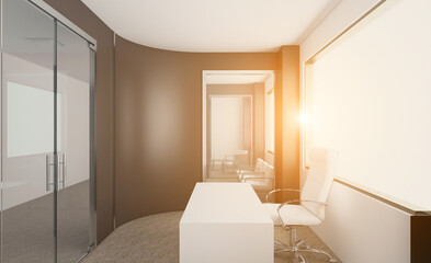 Modern office Cabinet.  3D rendering.   Meeting room. Sunset.