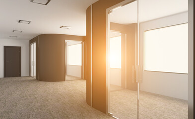 Modern meeting room. 3D rendering.. Sunset.