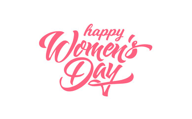 Women Day greeting card text calligraphy and hearts. Lettering for 8 March Woman holiday premium white background.
