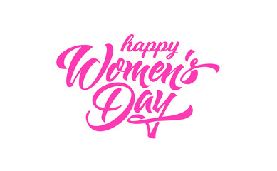 Women Day greeting card text calligraphy and hearts. Lettering for 8 March Woman holiday premium white background.