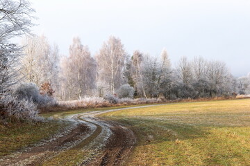 Winter countryside road in Czechia.