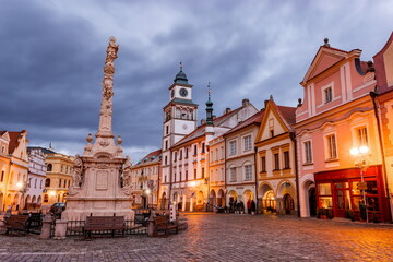 Fototapeta na wymiar Night view of historical town Trebon in South Bohemian Region. Czechia.
