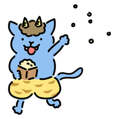 節分　鬼の格好をするネコ　青鬼
