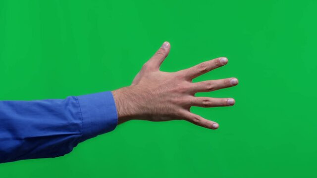 Man Hand Show Five Fingers On Green Screen Background